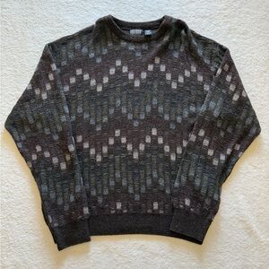Vintage 90s Knightsbridge Mens XL Geometric Checkered Grandpa Wool Cosby Sweater